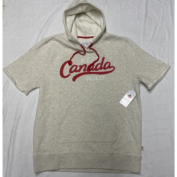 Hudson’s Bay La Baie D’Hudson Hoodie Short Sleeve Men’s Size L Color Cream - Picture 1 of 11